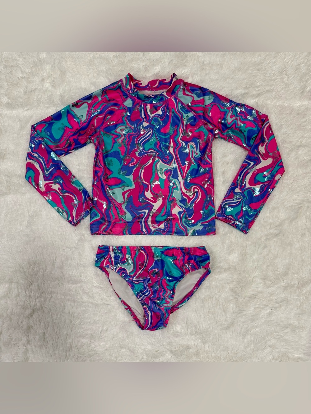 Penelope Mack Pink Teal Purple Swirl Long Sleeve Rashguard Set